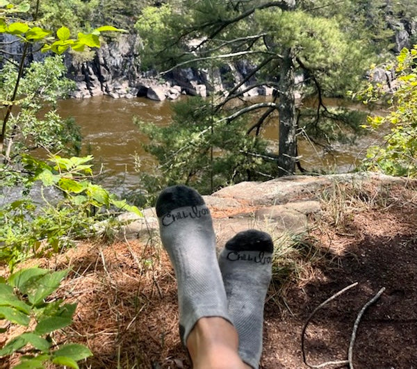 Chill Boys grey ankle socks on hike